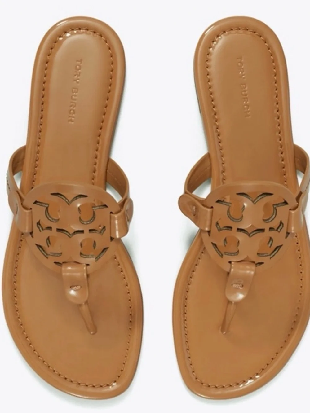 Tory Burch Miller Patent Leather Thong Sandals - Sand Color
